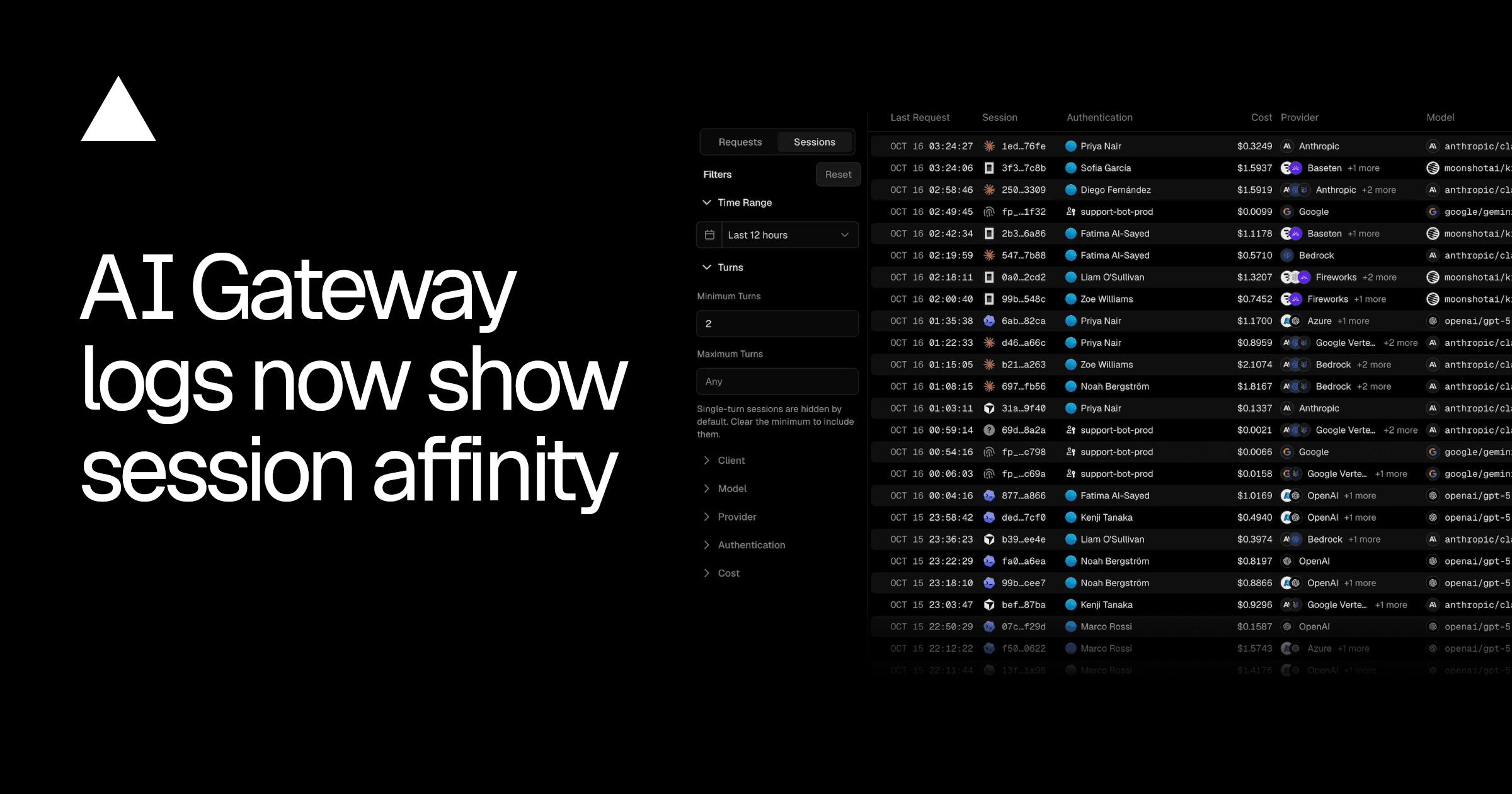 AI Gateway logs now show session affinity