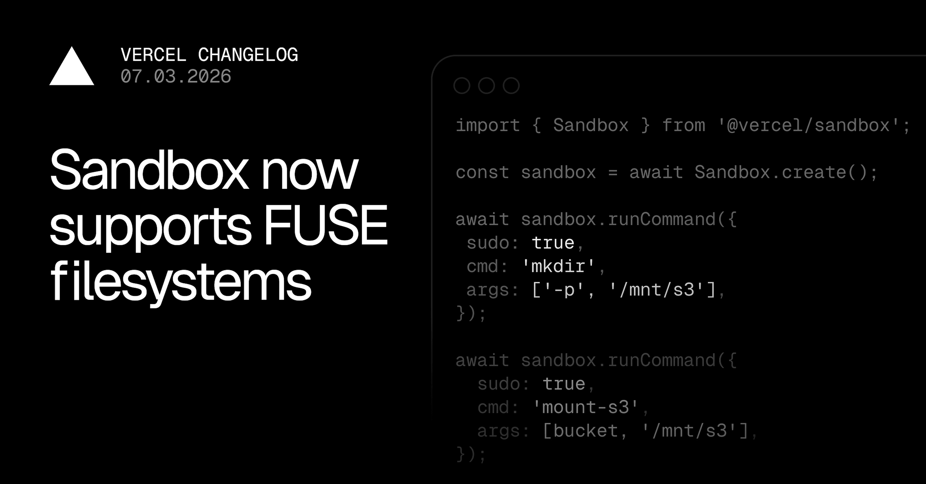 Vercel Sandbox now supports FUSE-based filesystems